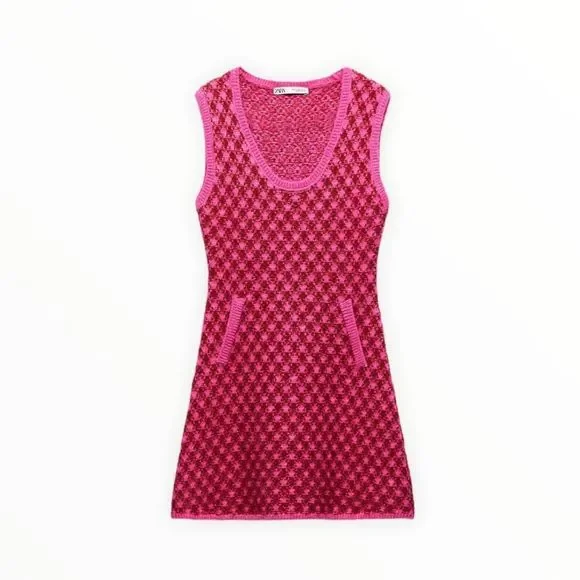 ZARA Women | Pink | PLAID KNIT DRESS - Picture 2 of 11